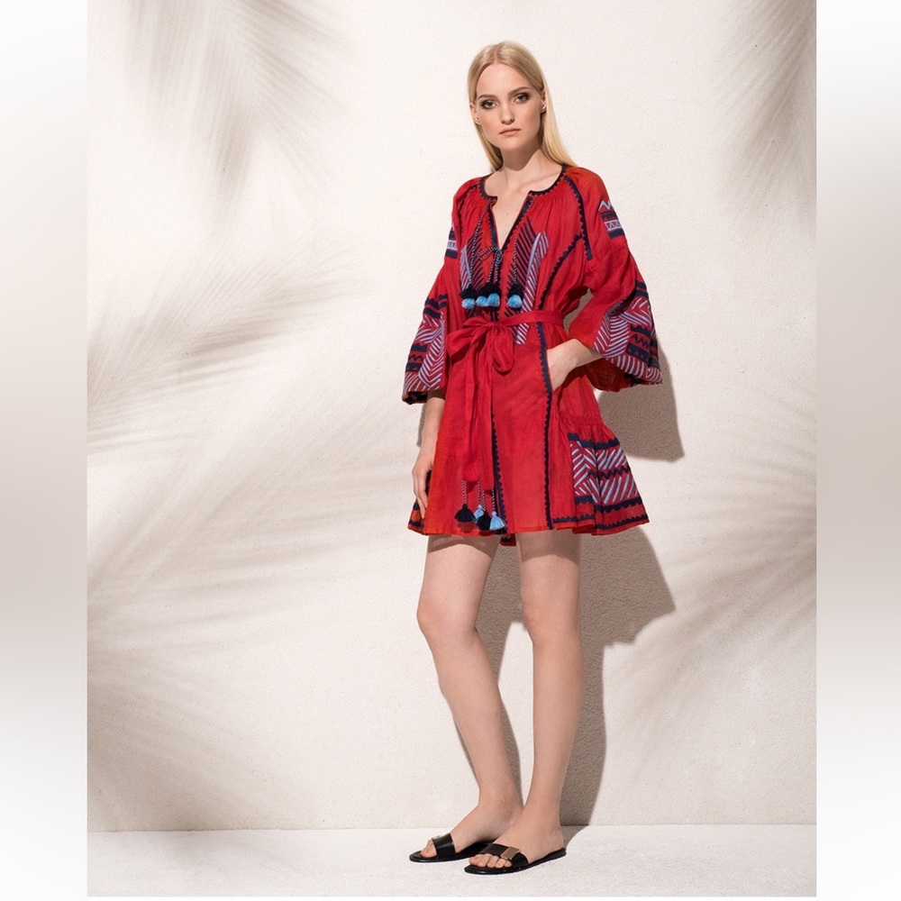 March 11 Namibia Red Linen Mini Dress Size L - Picture 8 of 17